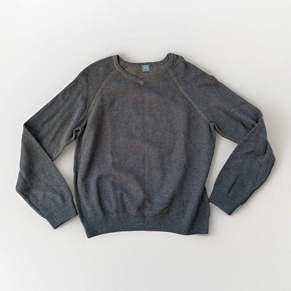 Tailor Vintage Mens Gray Cotton Knit V Neck Pullover Sweater Size Large NWOT